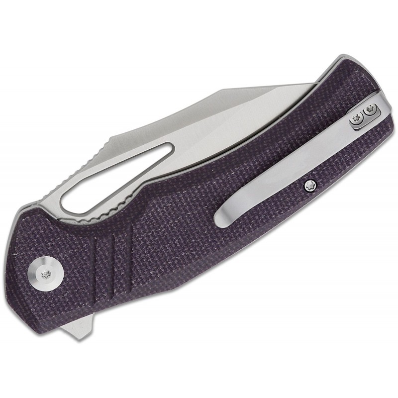 CIVIVI Knives BullTusk Liner Lock Knife - 3.48" 14C28N Satin CP Blade Purple Canvas Micarta Handle