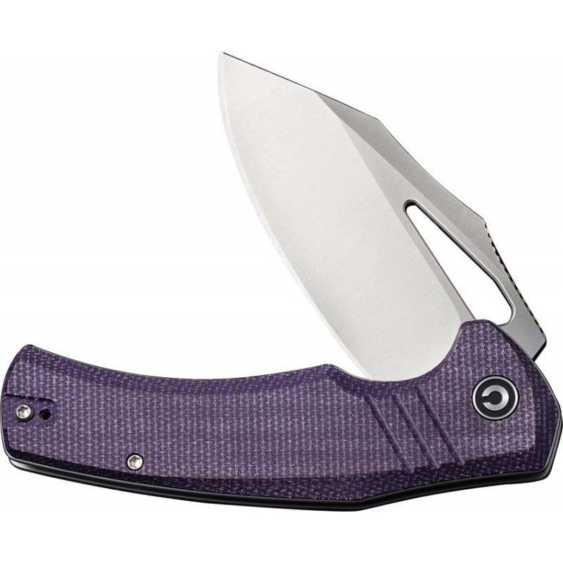 CIVIVI Knives BullTusk Liner Lock Knife - 3.48" 14C28N Satin CP Blade Purple Canvas Micarta Handle