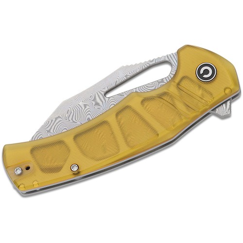 CIVIVI Knives BullTusk Liner Lock Knife - 3.48" Damascus CP Blade Polished Ultem Handle