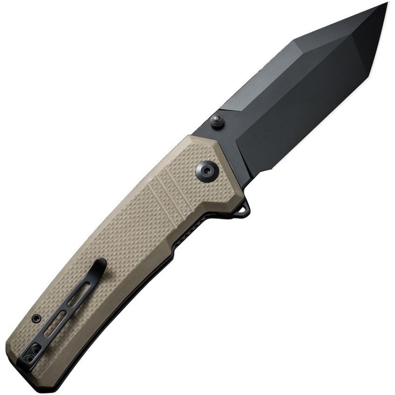 CIVIVI Bhaltair Folding Knife - 3.98" 14C28N Black Tanto Blade Textured Tan G10 Handle