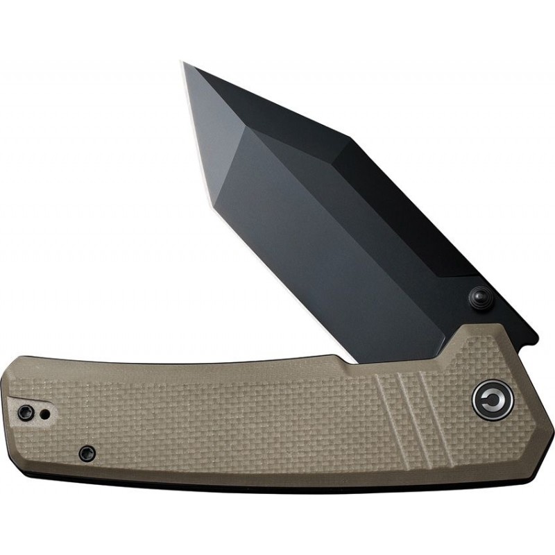 CIVIVI Bhaltair Folding Knife - 3.98" 14C28N Black Tanto Blade Textured Tan G10 Handle