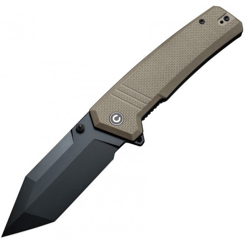 CIVIVI Bhaltair Folding Knife - 3.98" 14C28N Black Tanto Blade Textured Tan G10 Handle