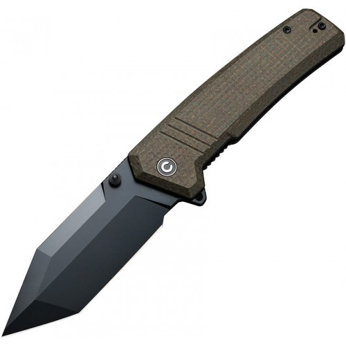 CIVIVI Bhaltair Folding Knife - 3.98" 14C28N Black Tanto Blade Green Burlap Micarta Handle
