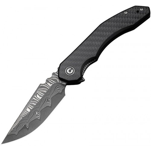CIVIVI Bluetick Nested Folding Knife - 3.47" Damascus DP Blade Black G10 Handle with Carbon Fiber Overlay