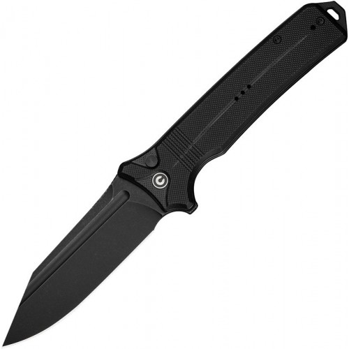 CIVIVI Neurohaptic Folding Knife - 3.74" Nitro-V Black Blade Milled Black G10 Handle