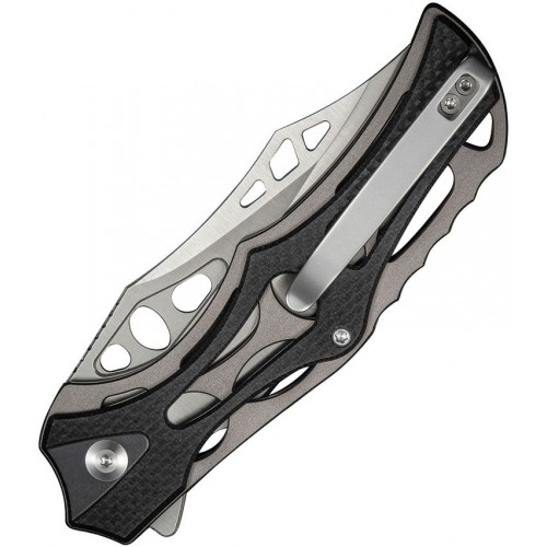 CIVIVI Biophase Button Lock Knife - 3.48" Nitro-V Blade Skeletonized Gray Aluminum and Black G10 Handle