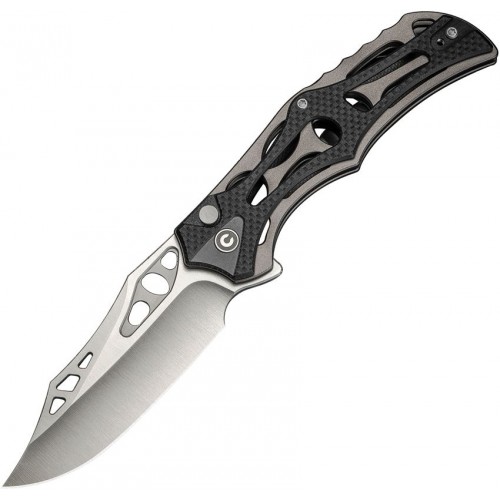 CIVIVI Biophase Button Lock Knife - 3.48" Nitro-V Blade Skeletonized Gray Aluminum and Black G10 Handle