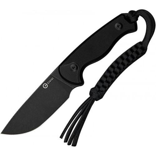 CIVIVI Knives Timberbark Fixed Blade Knife - 3.2" 14C28N Black DP Blade Black G10 Handle Kydex Sheath