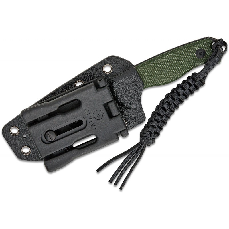 CIVIVI Knives Timberbark Fixed Blade Knife - 3.2" 14C28N Black DP Blade Green Canvas Micarta Kydex Sheath