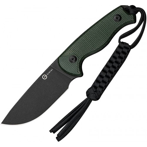 CIVIVI Knives Timberbark Fixed Blade Knife - 3.2" 14C28N Black DP Blade Green Canvas Micarta Kydex Sheath