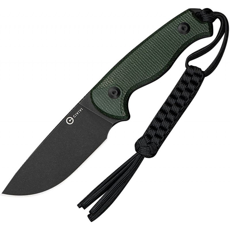 CIVIVI Knives Timberbark Fixed Blade Knife - 3.2" 14C28N Black DP Blade Green Canvas Micarta Kydex Sheath