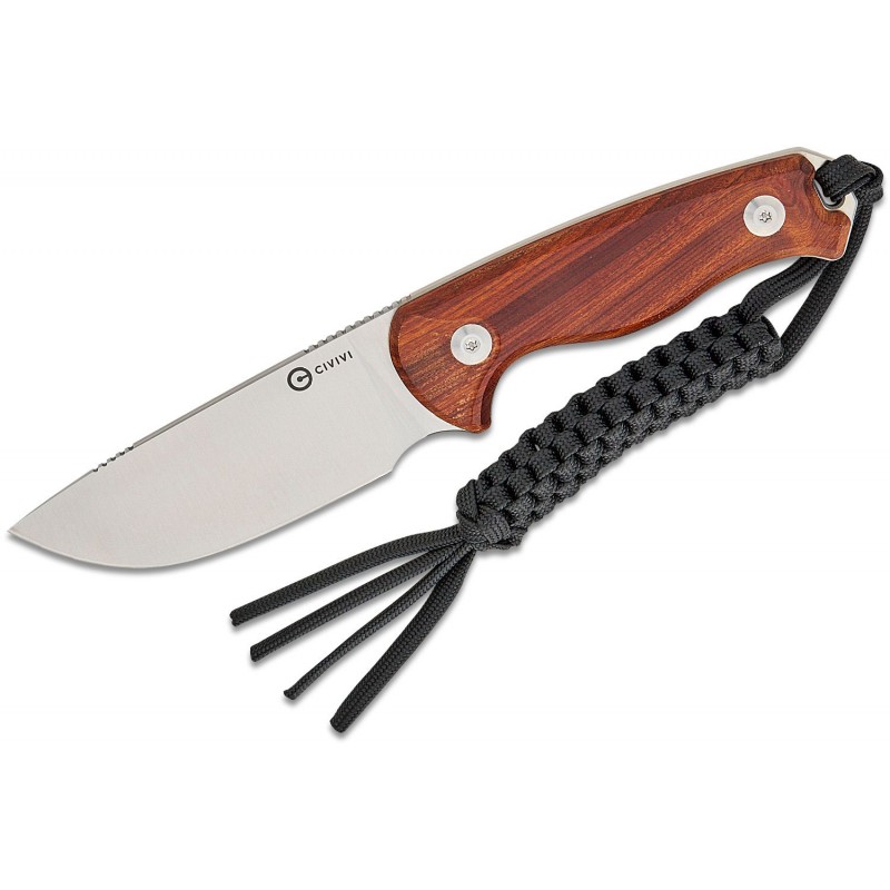 CIVIVI Knives Timberbark Fixed Blade Knife - 3.2" 14C28N Satin DP Blade Guibourtia Wood Handle Kydex Sheath