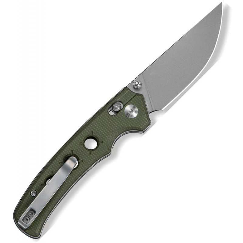 CIVIVI Noctis Folding Knife - 2.98" Nitro-V Stonewash Drop Point Blade Green Micarta Handle