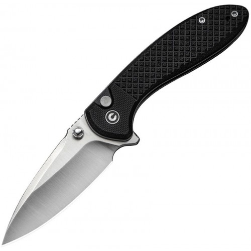 CIVIVI Faeger Button Lock Folding Knife - 2.98" 14C28N Stainless Steel DP Blade Black G10 Handle
