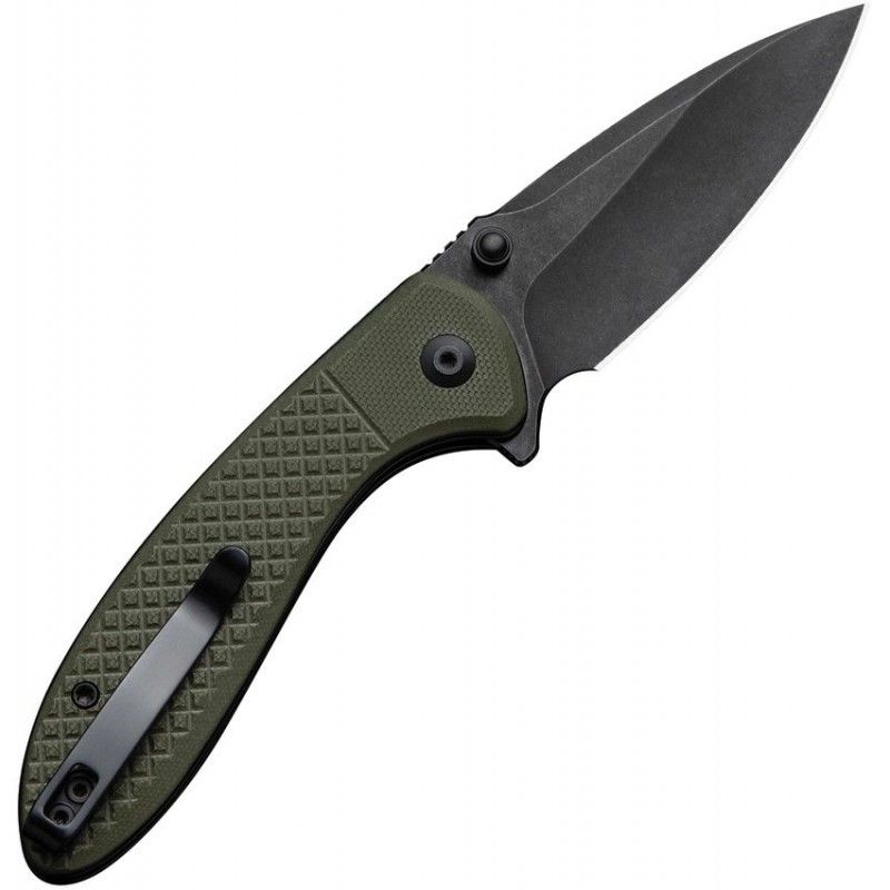 CIVIVI Faeger Button Lock Folding Knife - 2.98" Black 14C28N Stainless Steel DP Blade OD GReen G10 Handle