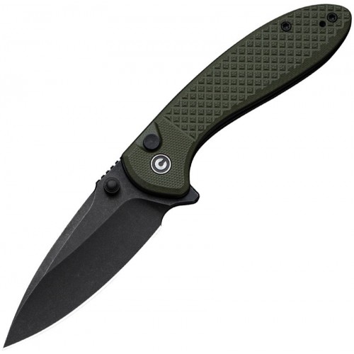 CIVIVI Faeger Button Lock Folding Knife - 2.98" Black 14C28N Stainless Steel DP Blade OD GReen G10 Handle