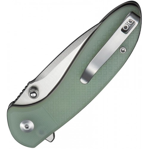 CIVIVI Faeger Button Lock Folding Knife - 2.98" 14C28N Stainless Steel DP Blade Jade G10 Handle