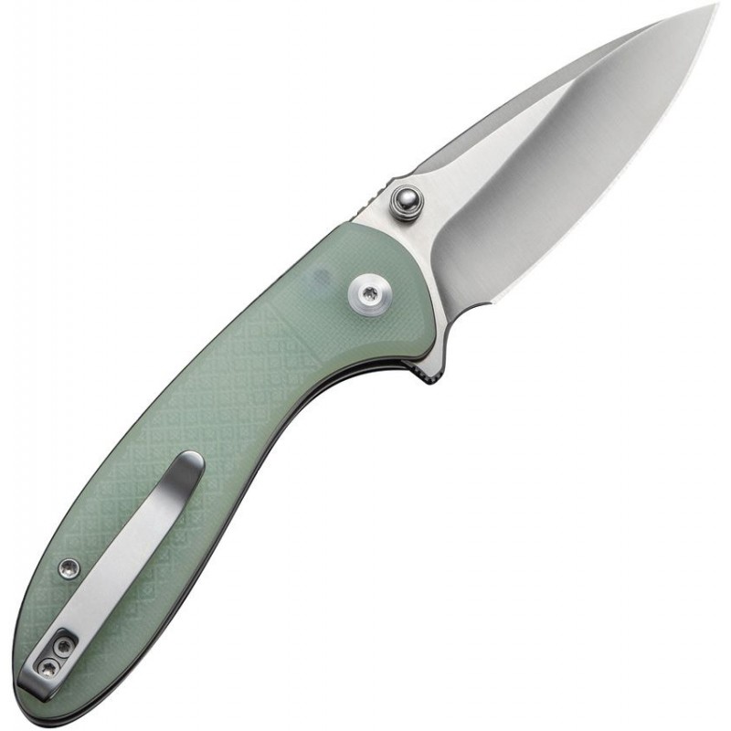 CIVIVI Faeger Button Lock Folding Knife - 2.98" 14C28N Stainless Steel DP Blade Jade G10 Handle