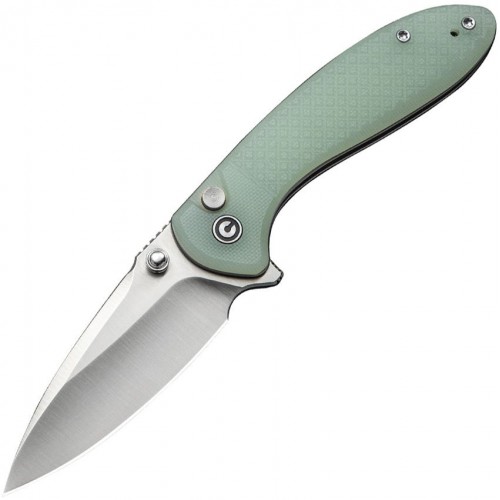 CIVIVI Faeger Button Lock Folding Knife - 2.98" 14C28N Stainless Steel DP Blade Jade G10 Handle