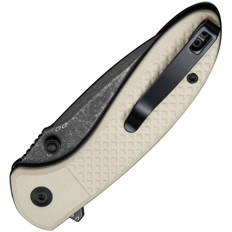 CIVIVI Faeger Button Lock Folding Knife - 2.98" Black Damascus Steel DP Blade Ivory G10 Handle