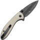 CIVIVI Faeger Button Lock Folding Knife - 2.98" Black Damascus Steel DP Blade Ivory G10 Handle