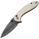 CIVIVI Faeger Button Lock Folding Knife - 2.98" Black Damascus Steel DP Blade Ivory G10 Handle