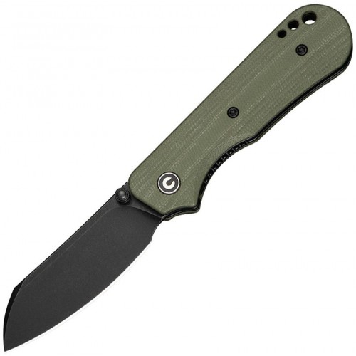 CIVIVI Knives Crabby Folding Knife - 2.7" 14C28N Black Sheepsfoot Blade Contoured OD Green G10 Handle