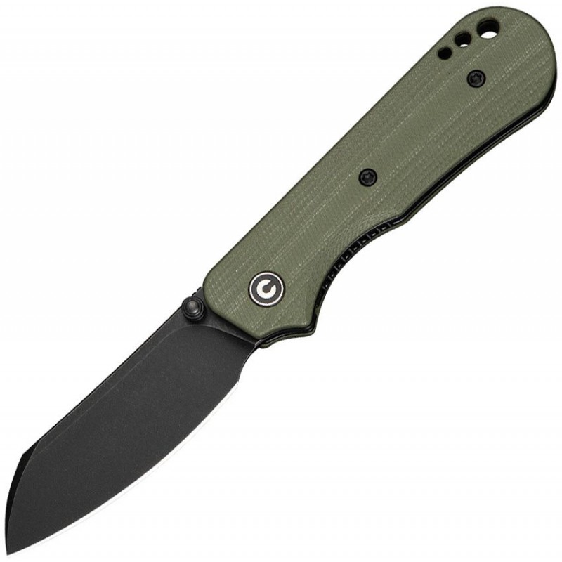 CIVIVI Knives Crabby Folding Knife - 2.7" 14C28N Black Stonewashed Sheepsfoot Blade Contoured OD Green G10 Handle