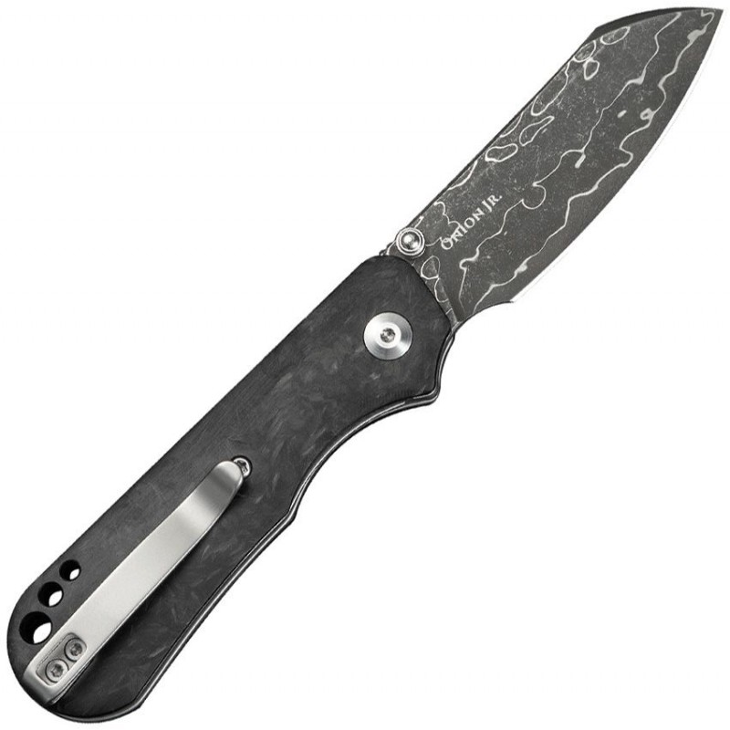 CIVIVI Knives Crabby Folding Knife - 2.7" Damascus Sheepsfoot Blade Shredded Carbon Fiber Handle