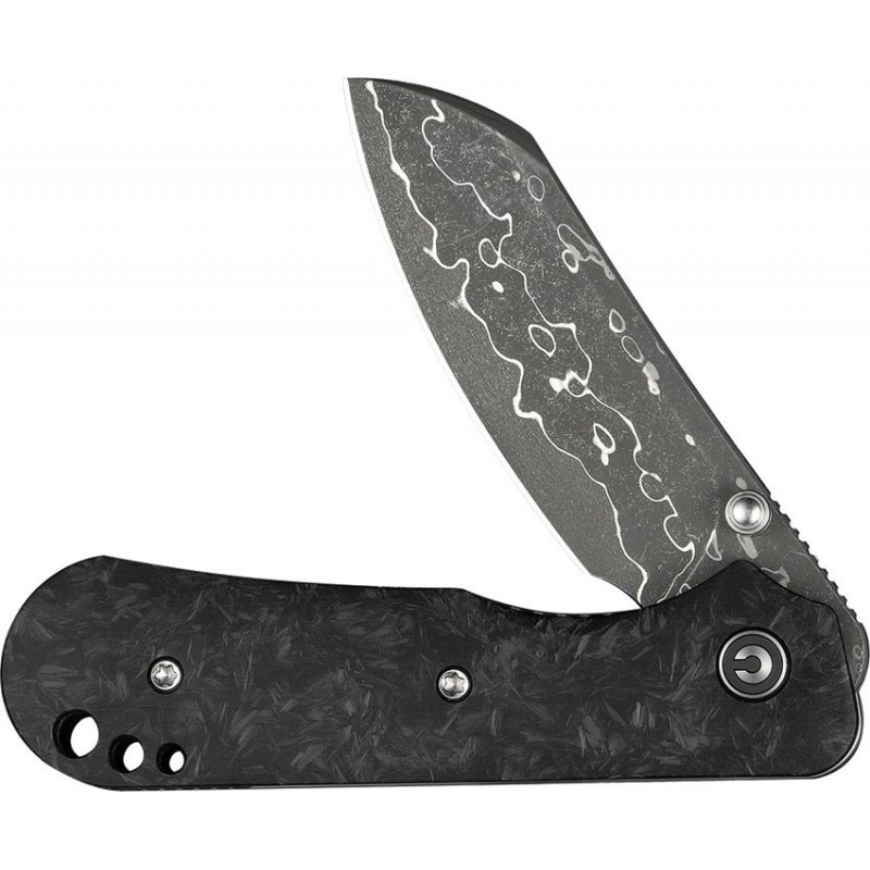 CIVIVI Knives Crabby Folding Knife - 2.7" Damascus Sheepsfoot Blade Shredded Carbon Fiber Handle