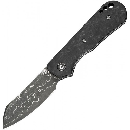 CIVIVI Knives Crabby Folding Knife - 2.7" Damascus Sheepsfoot Blade Shredded Carbon Fiber Handle
