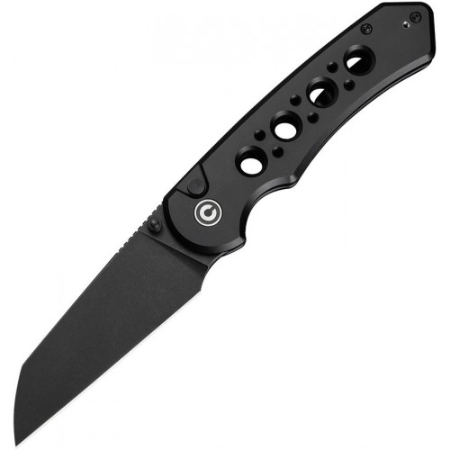 CIVIVI Pragma Prime Folding Knife - 3.5" Black 14C28N Stainless Steel Wharncliffe Blade Black Milled Aluminum Handle