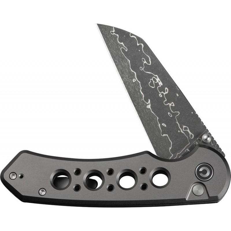 CIVIVI Pragma Prime Folding Knife - 3.5" Damascus Wharncliffe Blade Grey Milled Aluminum Handle