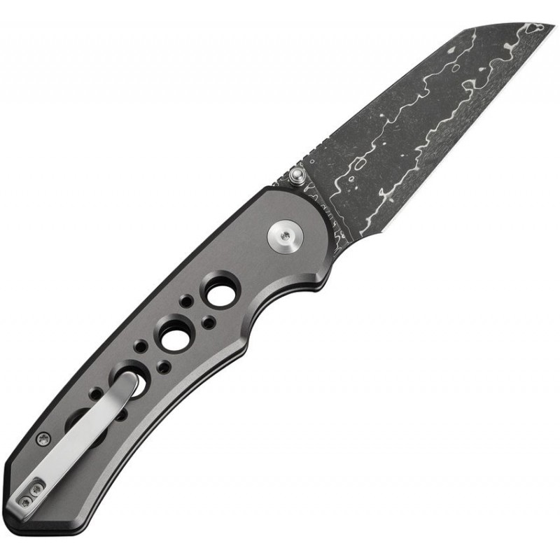 CIVIVI Pragma Prime Folding Knife - 3.5" Damascus Wharncliffe Blade Grey Milled Aluminum Handle
