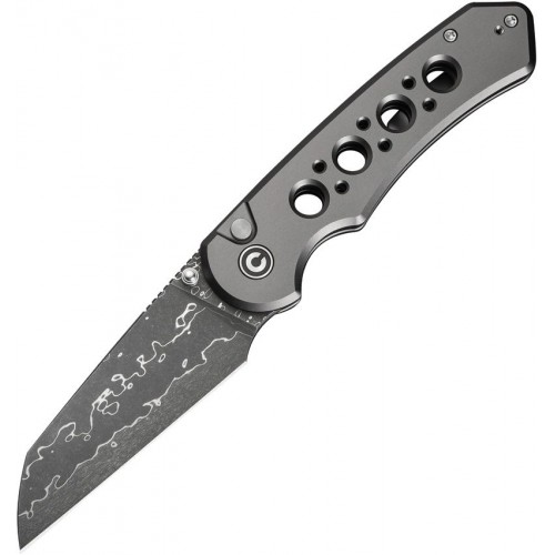 CIVIVI Pragma Prime Folding Knife - 3.5" Damascus Wharncliffe Blade Grey Milled Aluminum Handle
