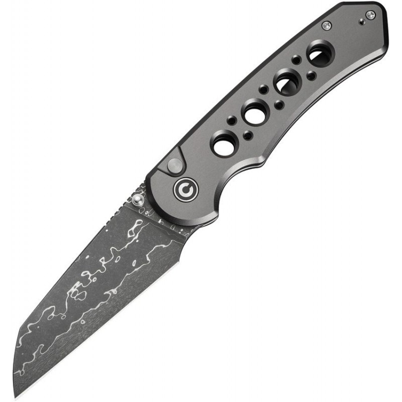 CIVIVI Pragma Prime Folding Knife - 3.5" Damascus Wharncliffe Blade Grey Milled Aluminum Handle