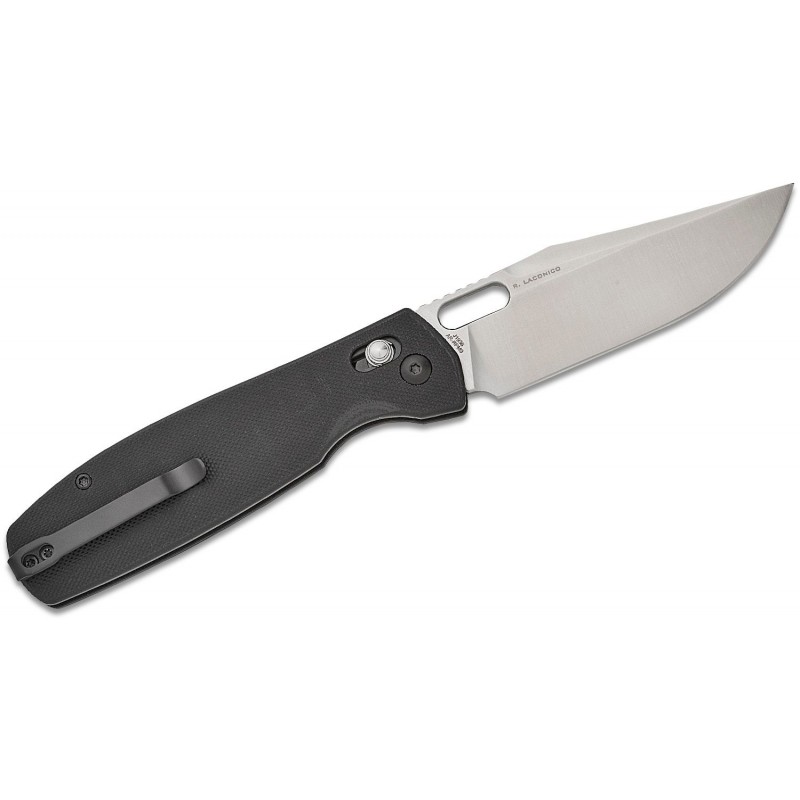 CJRB Prado Folding Knife - 3.76" AR-RPM9 Sand Polished Clip Point Blade Black G10 Handle