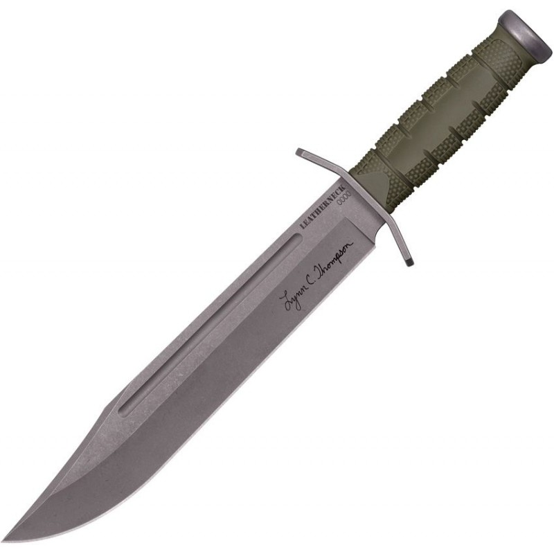 Cold Steel Lynn Thompson Signature Leatherneck Bowie Knife - 10.5" D2 CP with Full-Length Fuller OD Green Griv-Ex Handle
