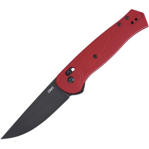 CRKT 7170R Sero Crossbar Lock Folding Knife - 3.02" CPM-S35VN Black Stainless Steel Blade Red GRN Handle