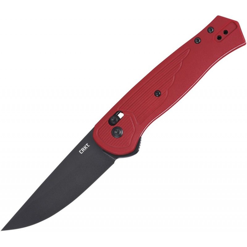 CRKT 7170R Sero Crossbar Lock Folding Knife - 3.02" CPM-S35VN Black Stainless Steel Blade Red GRN Handle