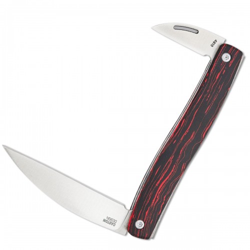 CRKT 4810 Forebear UK EDC 2-Blade Folding Knife - 3.43" Closed 12C27 Satin Wharncliffe Blades Red and Black G10 Handle