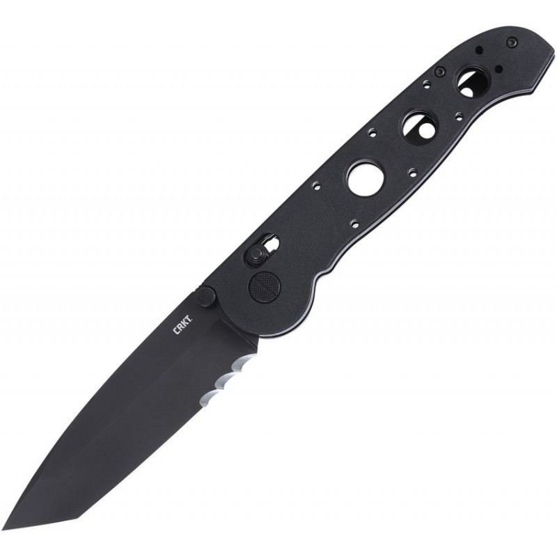 CRKT M16-14XK Crossbar Lock Folding Knife - 3.97" D2 Black Veff Serrations Blade Black Grivory Handle