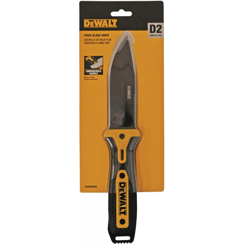 Dewalt HK40 Fixed Blade Knife - 4.5" Black D2 Steel Blade Yellow and Black Rubberized Handle