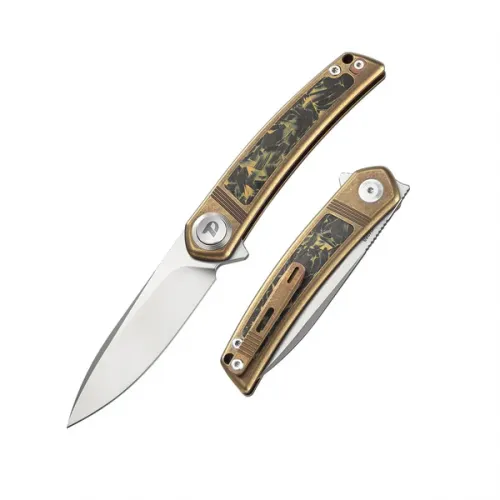 Dreamtech Knives D4288BR Folding Pocket Knife - 4.13" M390 Stainless Steel Blade Bronze Titanium and CF Handle