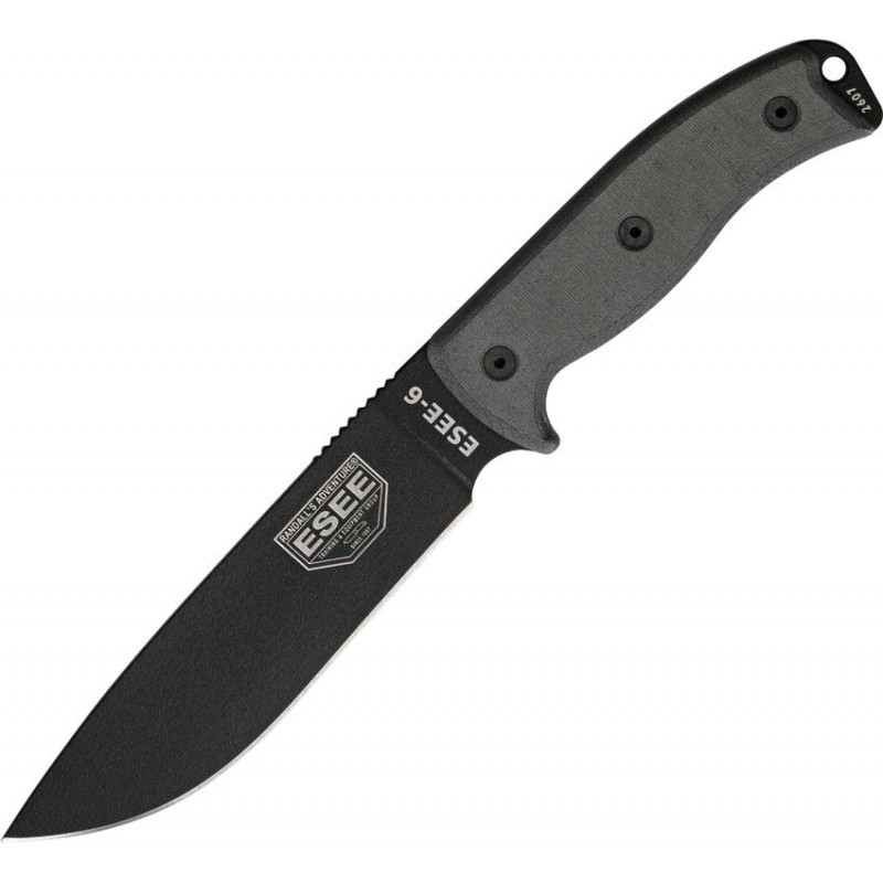 ESEE Knives Model 6 - 5.75" Black 1095HC Steel Blade Black Micarta Handle Black Sheath