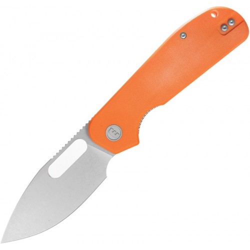 Liong Mah Designs Eutektik EFD Folding Knife - 3.5" 14C28N Stonewashed DP Blade Orange G10 Handle
