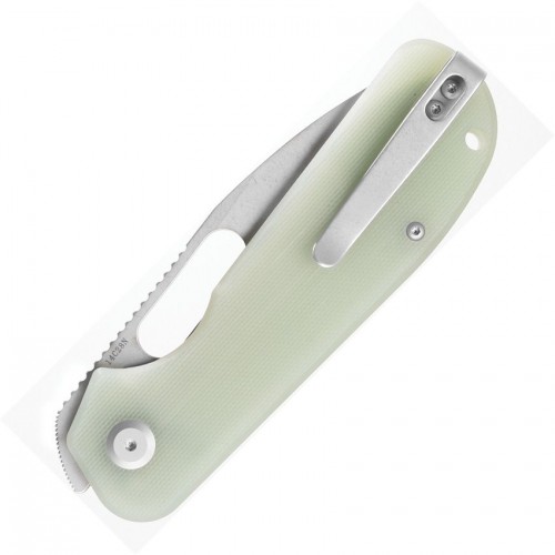 Liong Mah Designs Eutektik EFD Folding Knife - 3.5" 14C28N Stonewashed DP Blade Jade G10 Handle