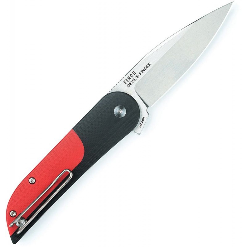 Finch Knives Devils Finger Smokeout Pocket Knife - 3.1" Stainless Steel Blade Red and Black G10 Handle