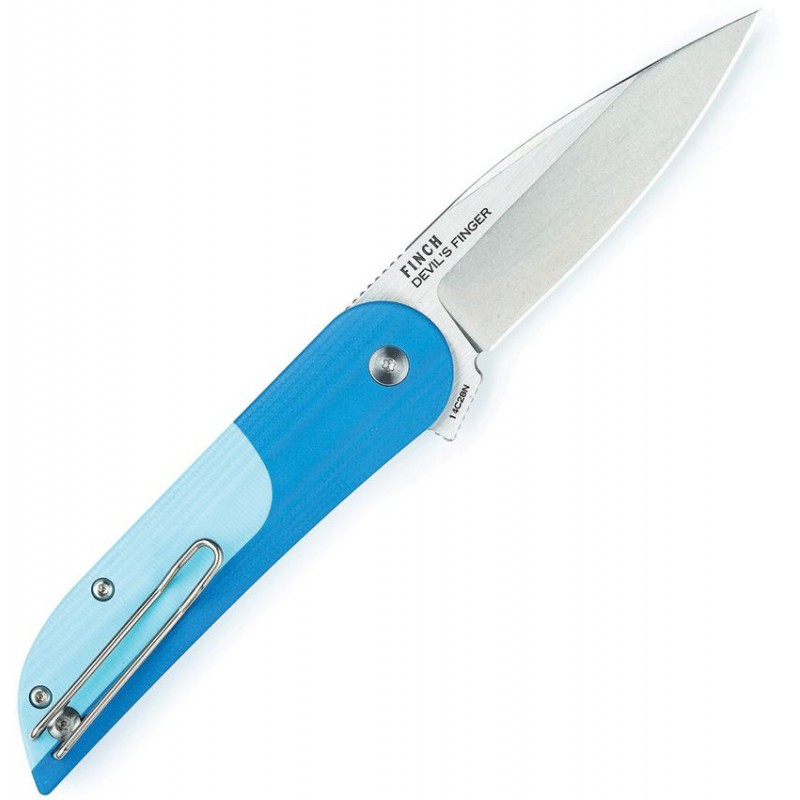 Finch Knives Devils Finger Blue Echo Pocket Knife - 3.1" Stainless Steel Blade Two Tone Blue G10 Handle