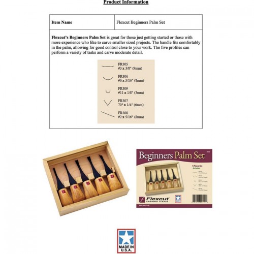 Flexcut FR310 Beginners Palm Set in Wooden Box - 5 Palm Chisels with Wooden Handles
